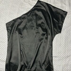 Black satin one shoulder top